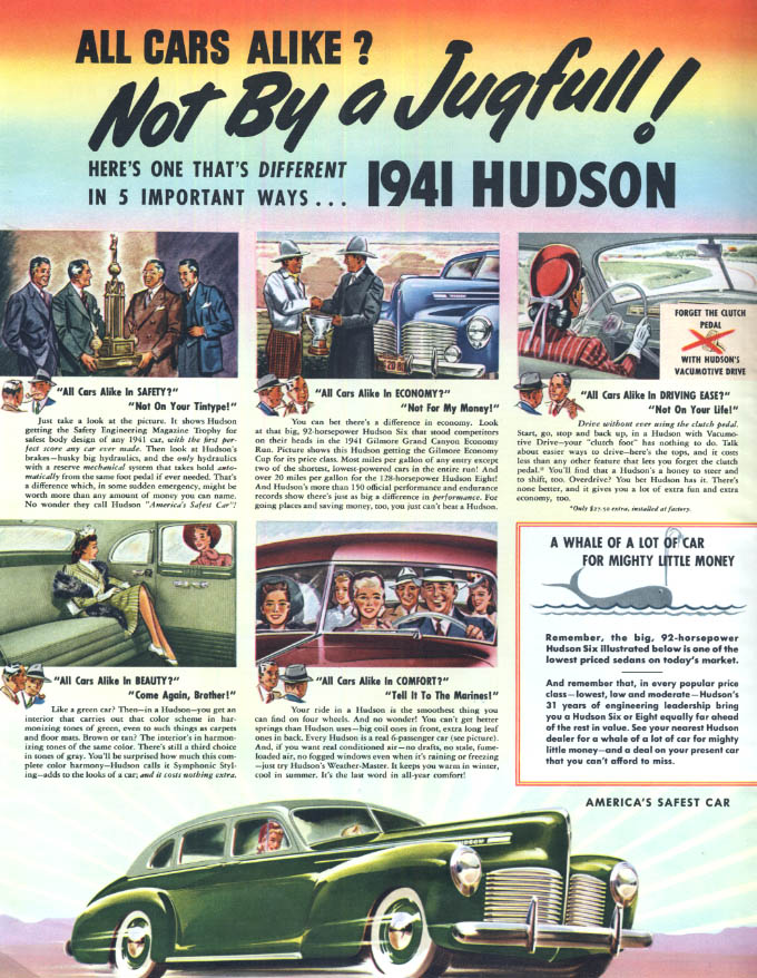Image for All cars alike? Not by a Jugfull! Hudson 4-dr sedan ad 1941 Col