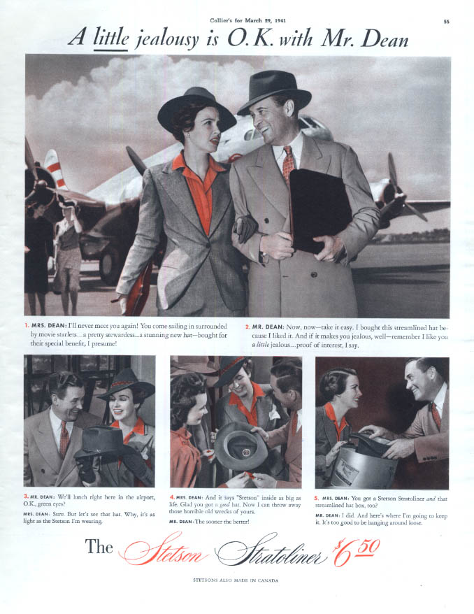 Image for A little jealousy is OK with Mr Dean - Ststson Stratoliner Hat ad 1941 Col