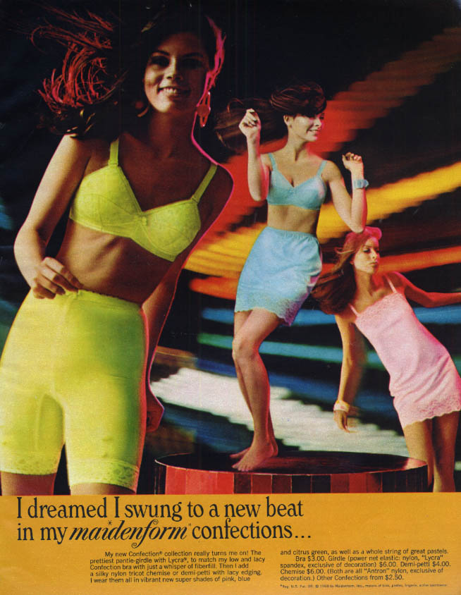 I dreamed I swung to an new beat in Maidenform Bra Girdle & Slip ad 1968