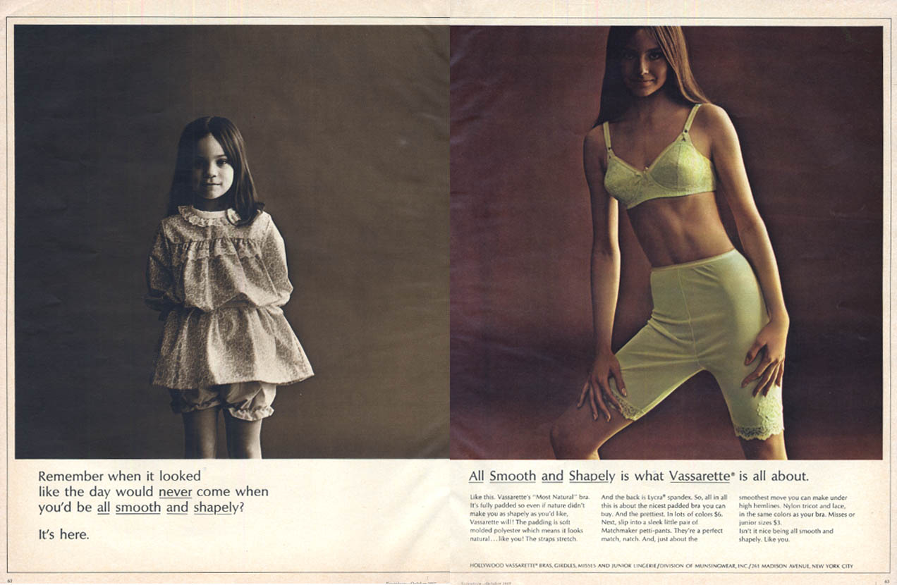 Remember when? All Smooth & Shapely by Vassarette bra & girdle ad 1967