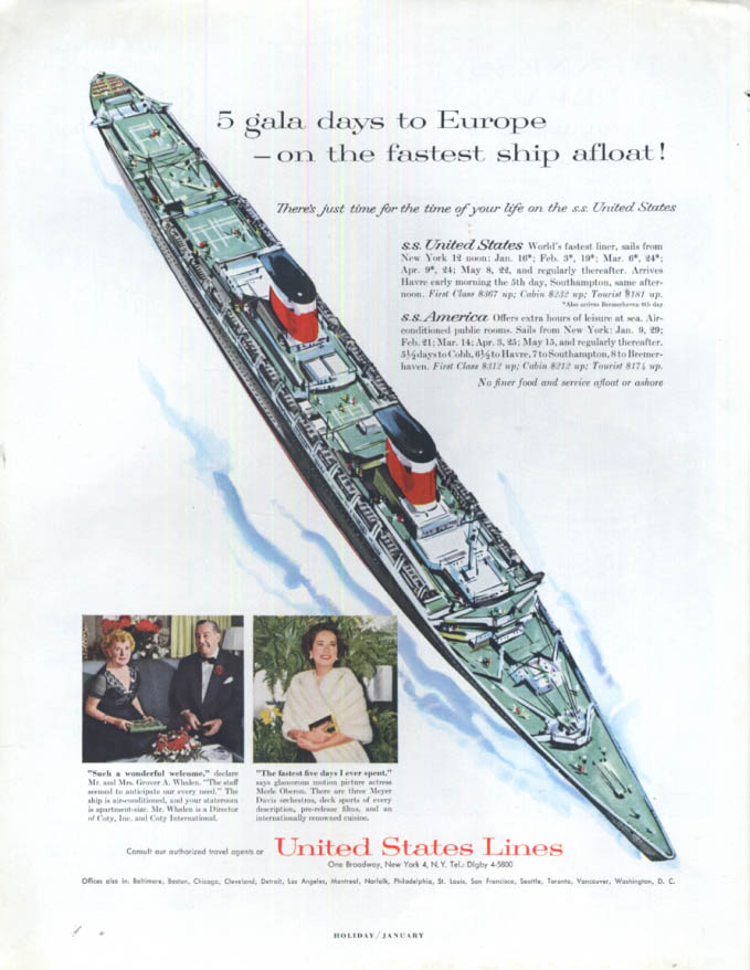 Image for 5 gala days to Europe on fastest ship afloat S S United States ad 1959 H