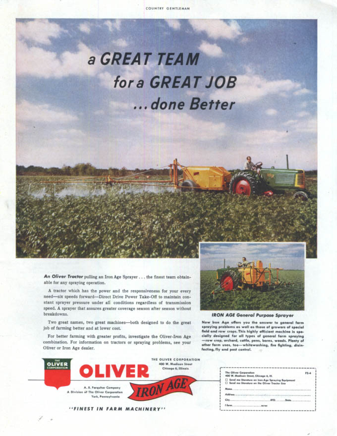 Image for A Great Team for a Great Job done better Oliver Tractor Iron Age ad 1952 CG