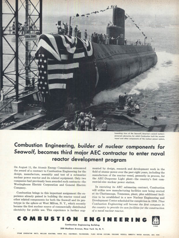 Image for 3rd in naval reactor program SSN-575 Seawolf Combustion Engineering ad 1955 F