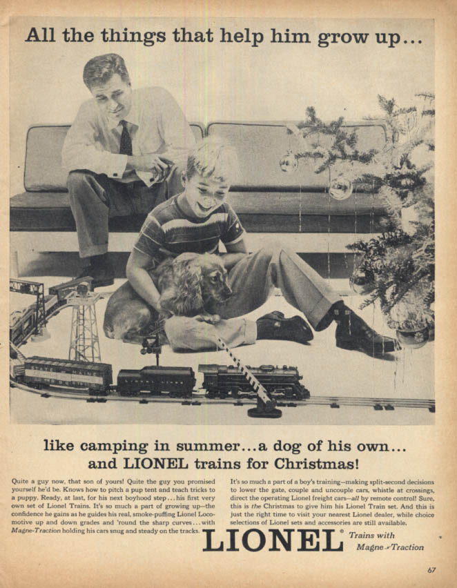 Image for All the things that help him grow up Lionel Electric Trains ad 1955 LK