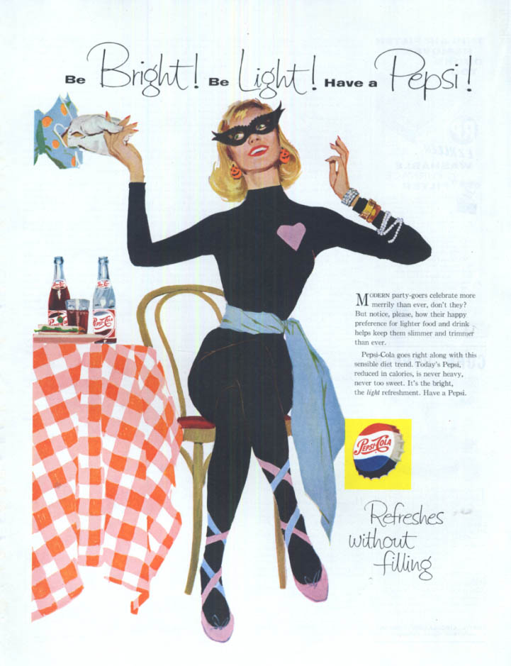 Image for Be Bright! Be Light! Have a Pepsi-Cola ad 1958 costume party masked blonde
