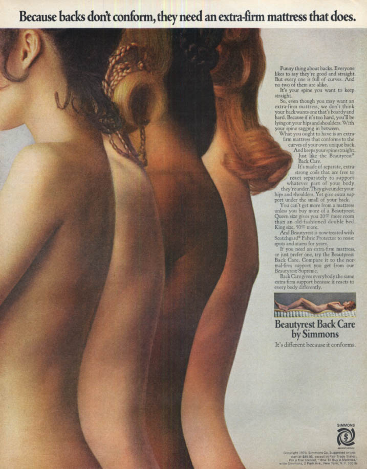 Image for Backs don't conform so you need a Beautyrest Mattress ad 1970 4 nude backs L