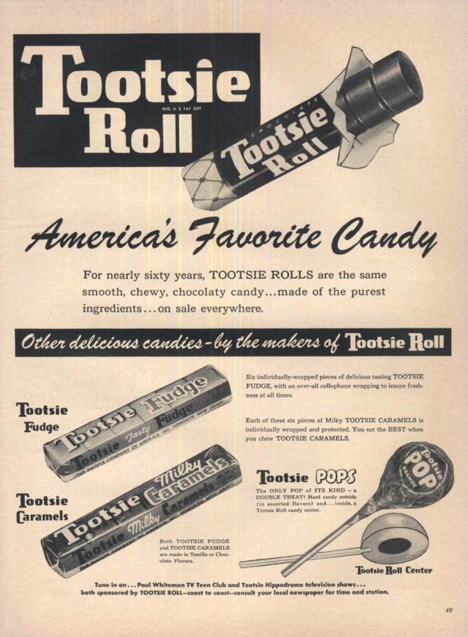Image for America's Favorite Candy for nearly 60 years Tootsie Roll & Pops ad 1953 L