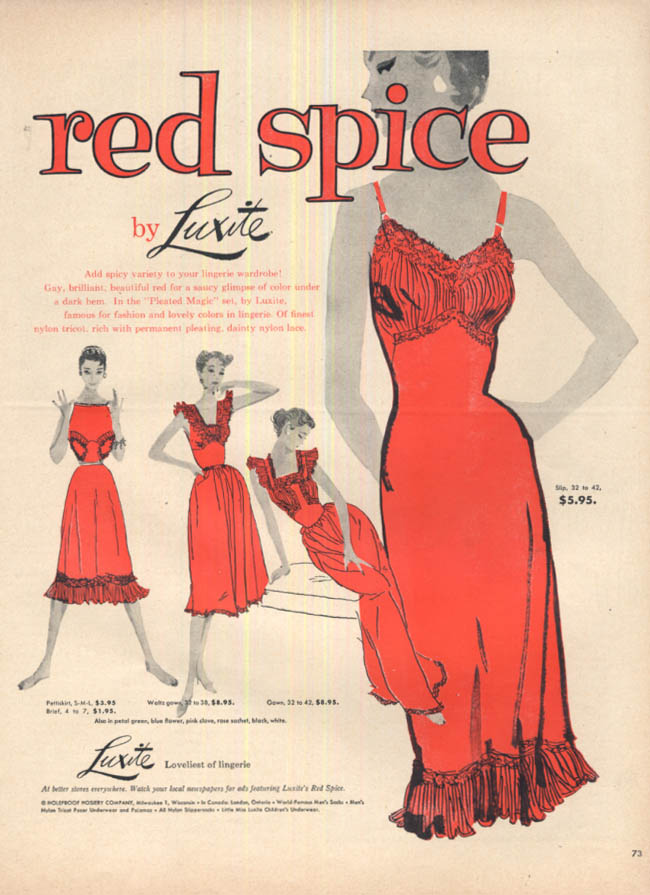 Add spicy variety to your lingerie wardrobe Red Spice by Luxite ad 1954 L