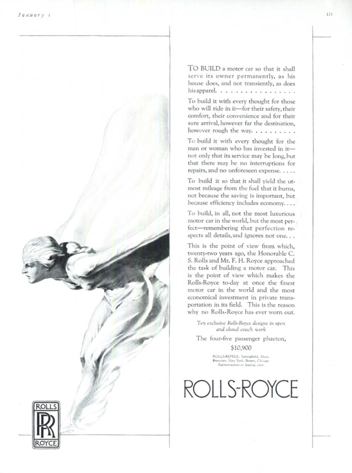 Image for A motor car that will serve its owner permanently: Rolls-Royce ad 1923 Vog