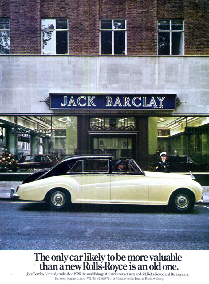 Image for Only car likely to be more valuable than a new Rolls-Royce Jack Barclay ad 1974