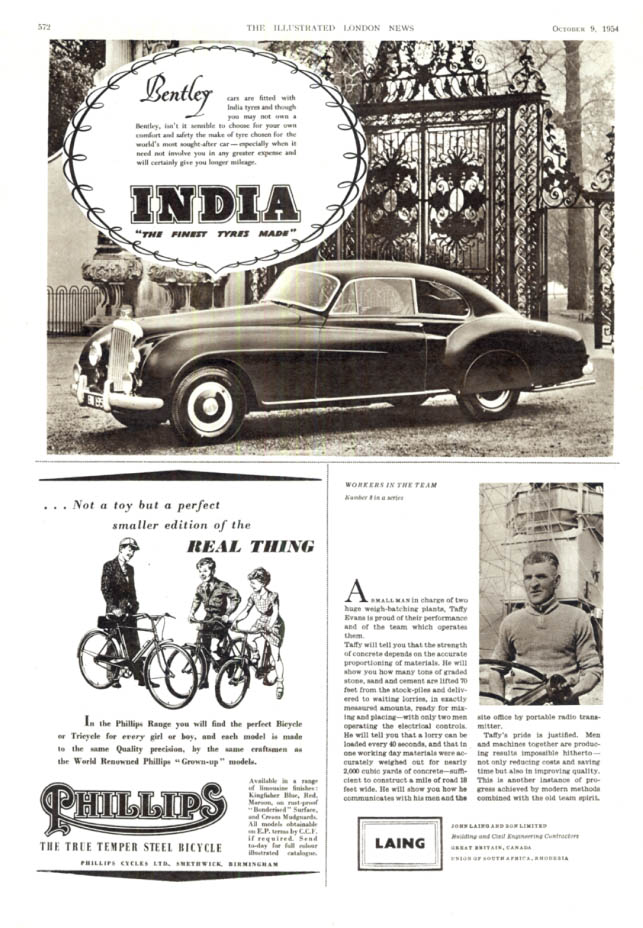 Image for Bentley Continental fastback saloon are fitted with India Tyres ad 1954