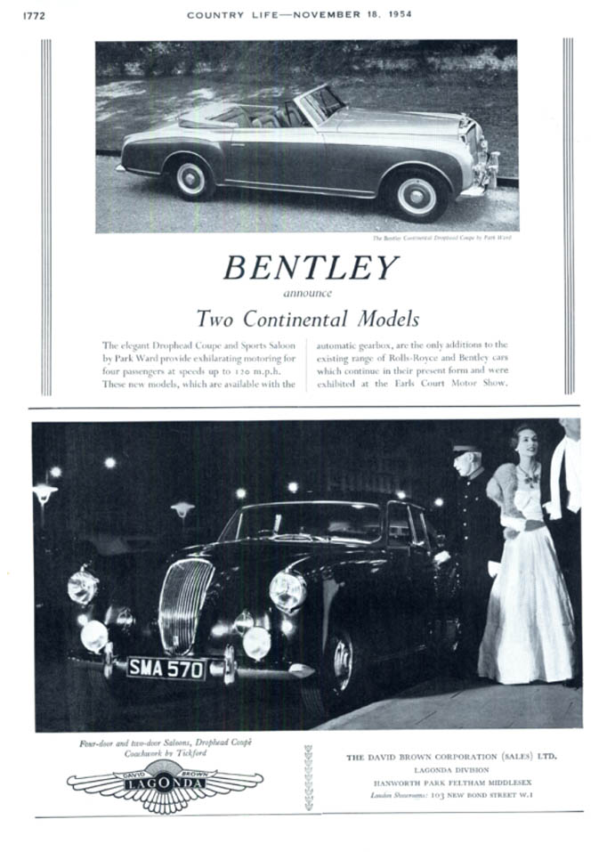 Image for Bentley announce Two Continental Models ad 1955 drophead coupe / Lagonda