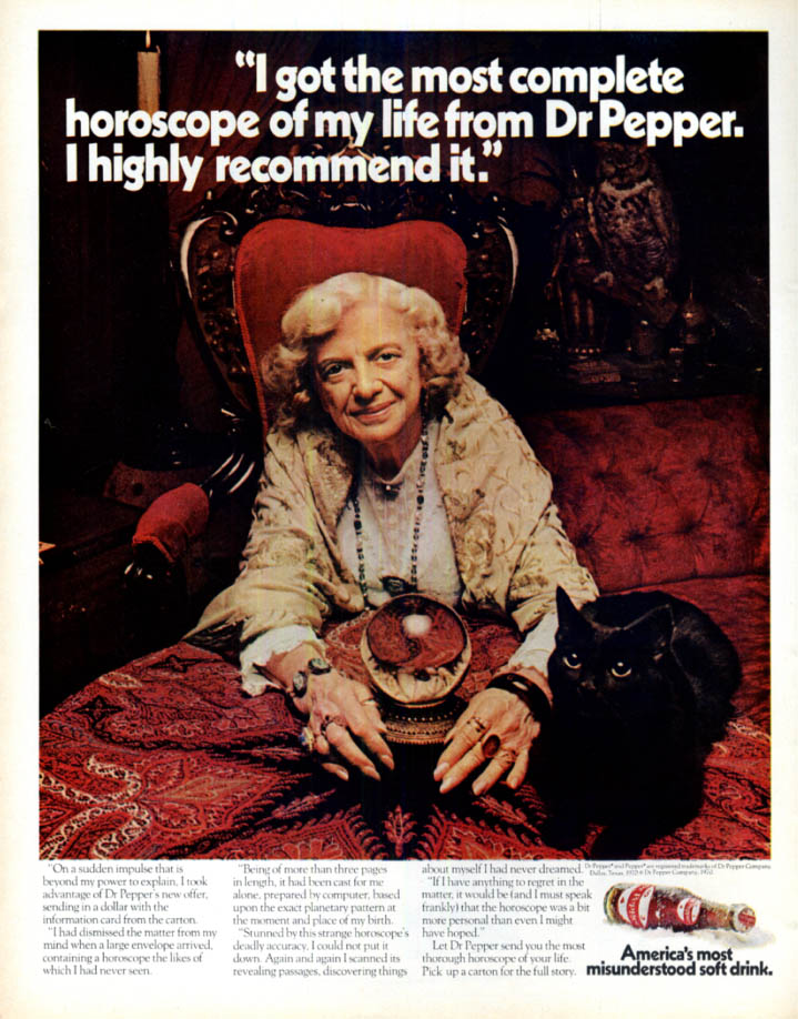 Image for I get the most complete horoscope from Dr Pepper ad 1970 fortune teller