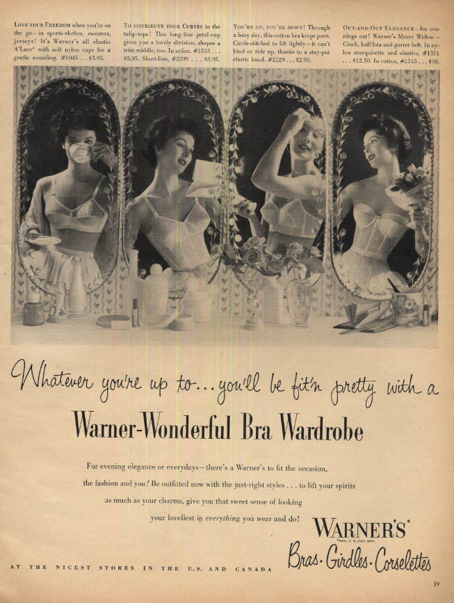 You'll be fit'n pretty in a Warner-Wonderful Bra Wardrobe ad 1953 McC
