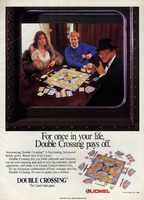 Image for For once in your life Lionel Double Crossing Train Game pays off trade ad 1988
