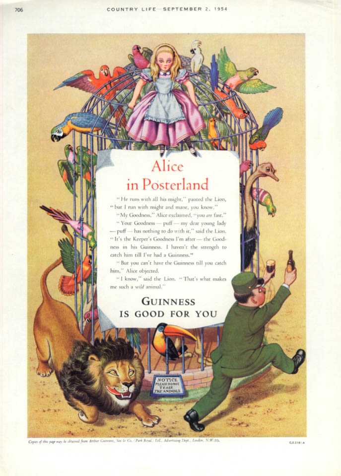 Image for Alice in Posterland [Wonderland] Zoo Birdcage Guinness ad 1954