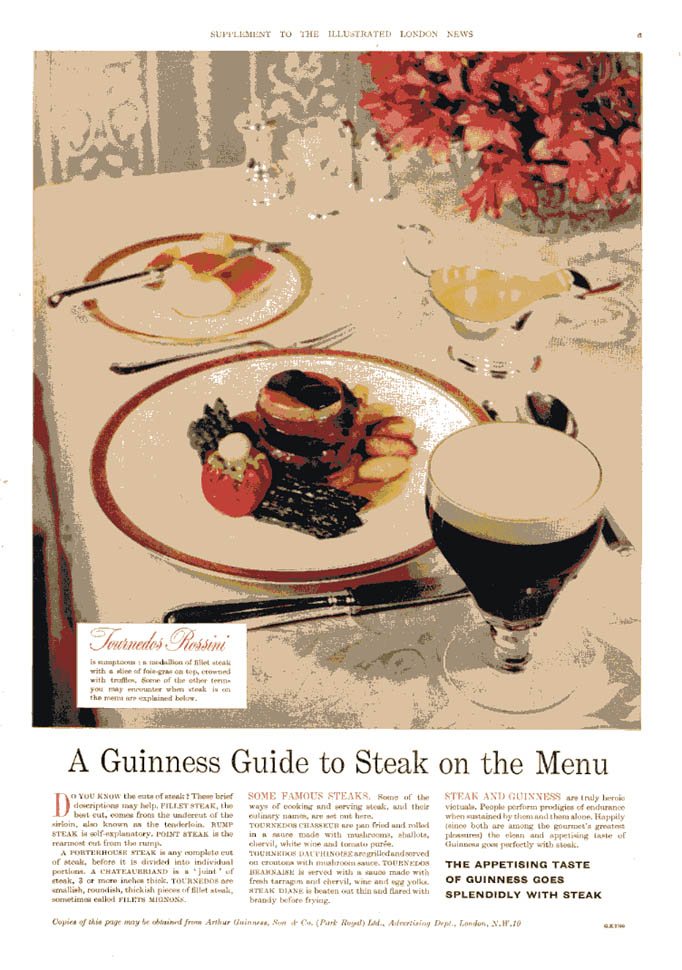 Image for A Guinness Guide to Steak on the Menu: Tournedos Rossini ad  1958 ILN