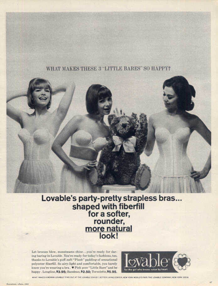 What makes these 3 Little Bares so happy? Lovable Strapless Bra ad 1965