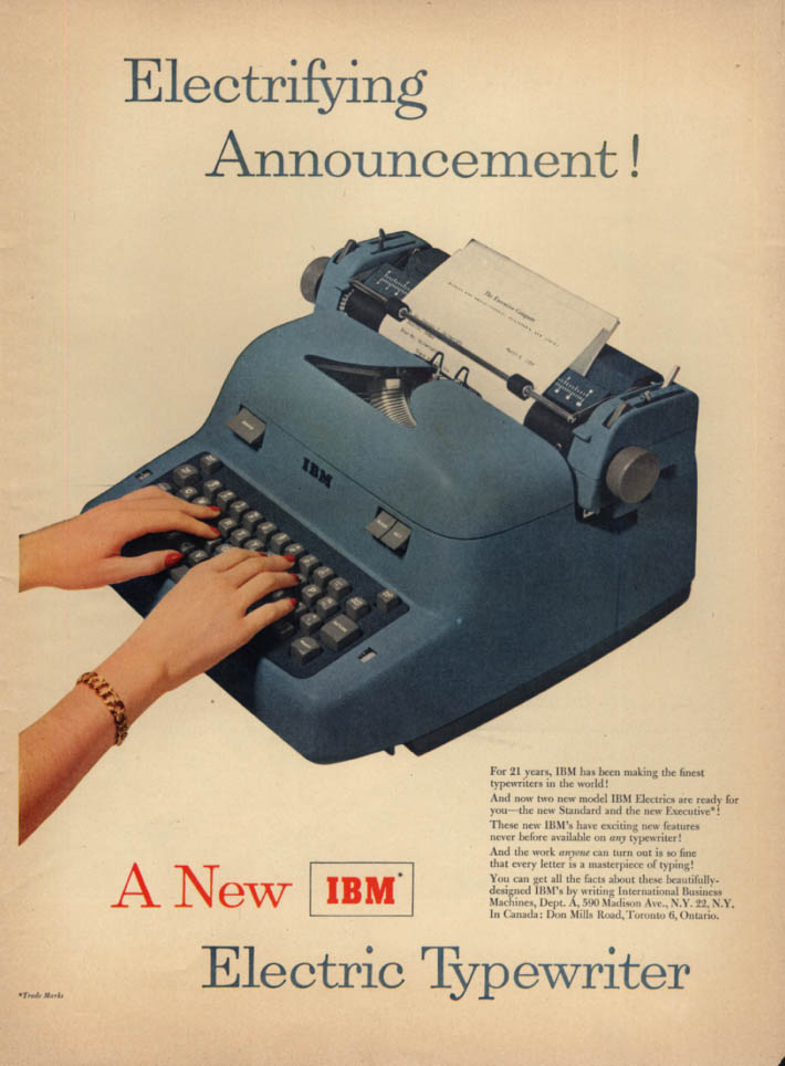 Image for Electrifying Announcement! A New IBM Electric Typewriter! Ad 1954 L