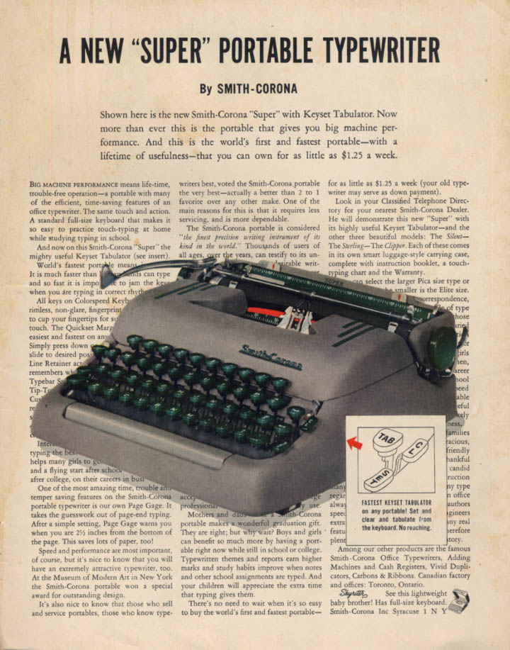 Image for A New Super Portable Typewriter by Smith-Corona ad 1954 LK