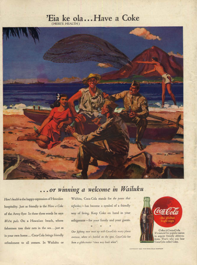 Image for 'Eia ke ola winning a welcome in Wailuku Hawaii Coca-Cola  ad 1945 L