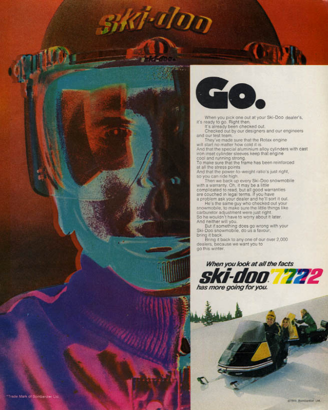 Image for Go. Pick one out & it's ready to go Ski-Doo Snowmobile ad 1972 L