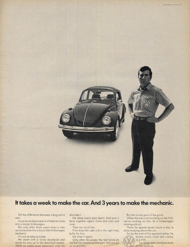 Image for A week to make the Volkswagen. 3 years to make the mechanic ad 1969 L