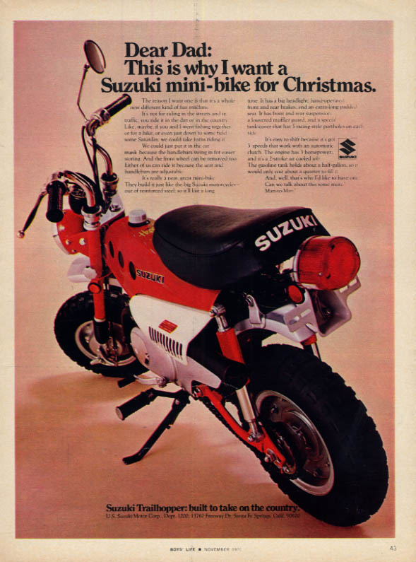Image for Dear Dad This is why I want a Suzuki Mini-Bike for Christmas ad 1970 BL