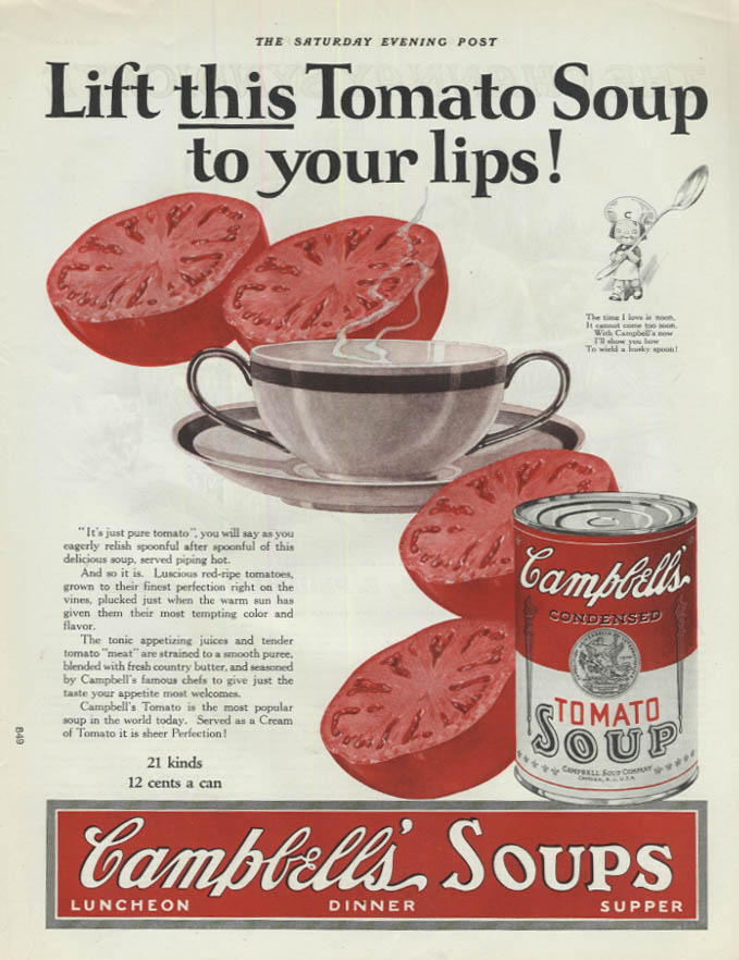 Image for Lift this Tomato Sup to your lips! Campbell's Soup ad 1925 SEP