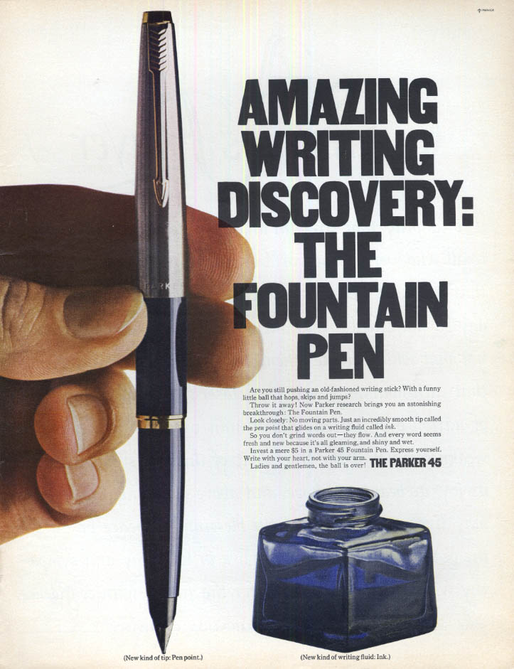 Image for Amazing Writing Discovery: The Parker 45 Fountain Pen ad 1967 L