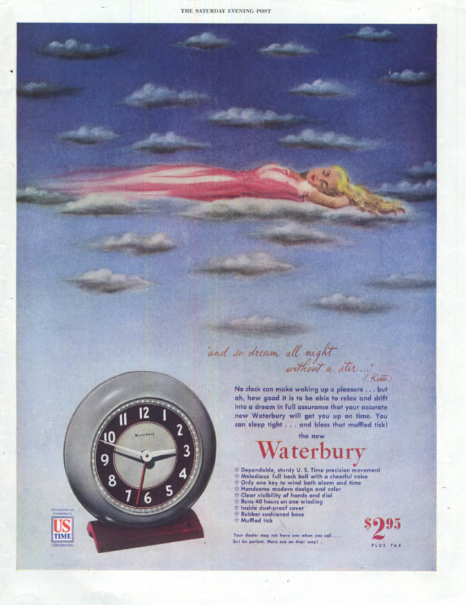 Image for And so dream all night without a stir - Waterbury Alarm Clock ad 1946 SEP