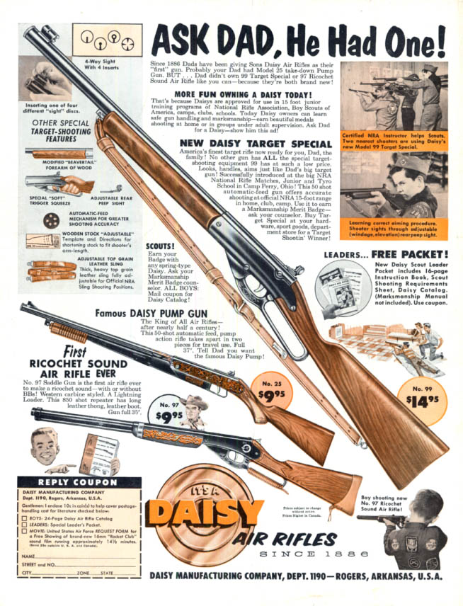 Image for Ask Dad, He Had One! Daisy Air Rifle bb-gun ad 1960