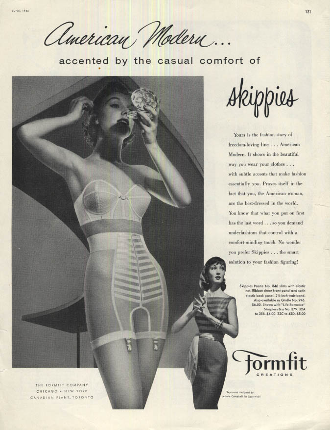 American Modern - Formfit Skippies Bra & Girdle ad 1956 LHJ