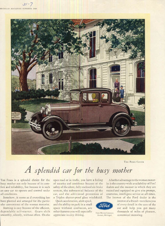 Image for A splendid car for the busy mother Ford Model A Coupe ad 1929 McC