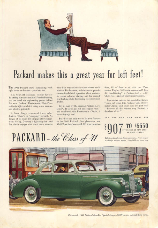 Image for A great year for left feet! Packard One-Ten Special Coupe ad 1941 T&L
