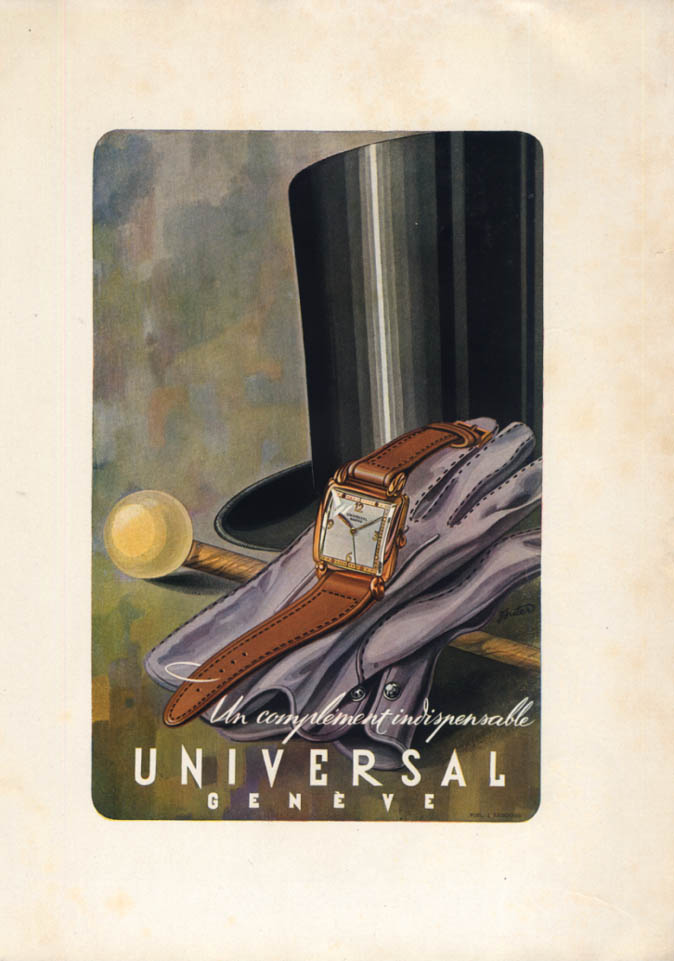 Image for Un complement indispensable Universal Geneve Wristwatch ad 1946 top hat gloves