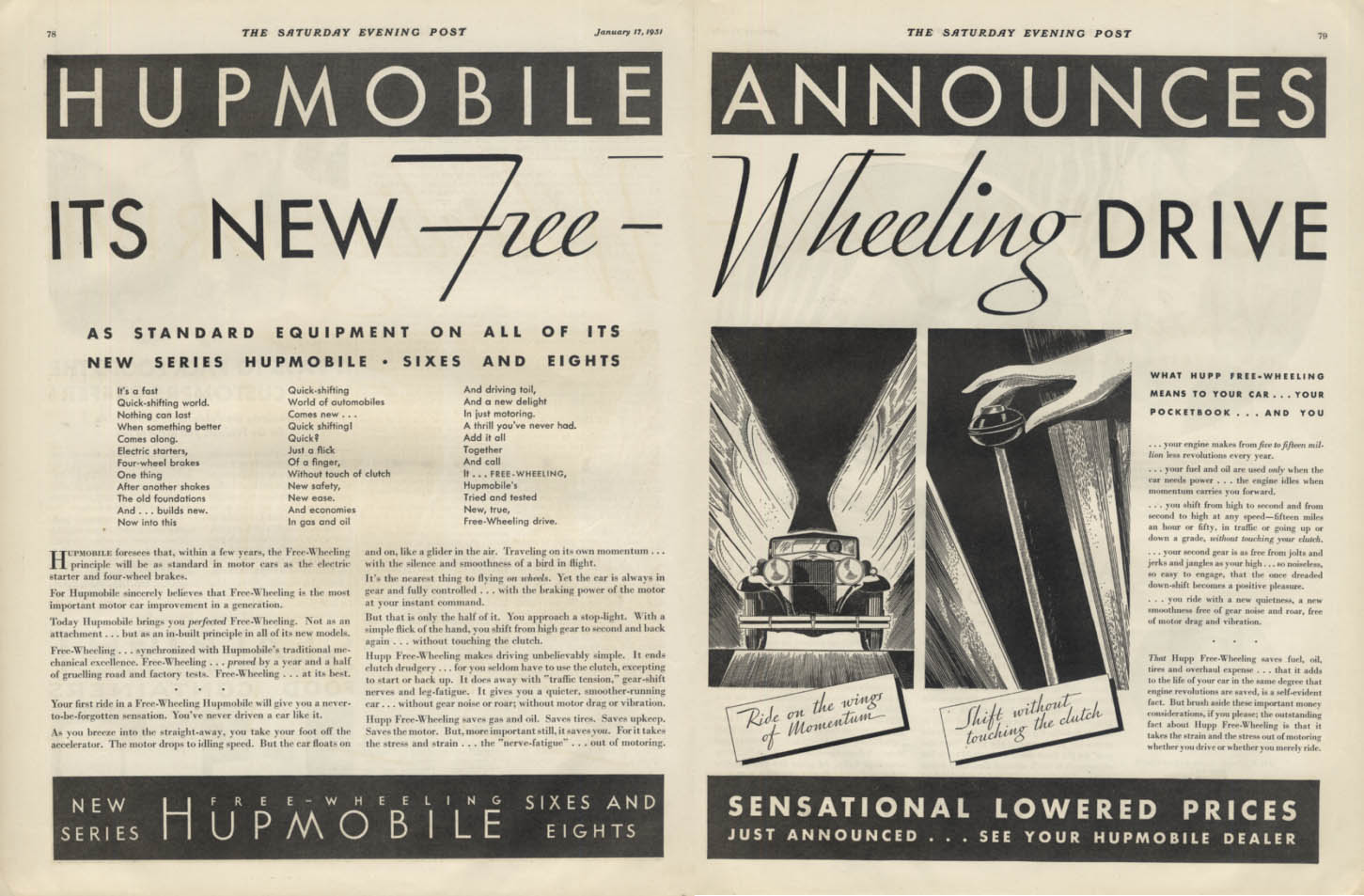 Image for Hupmobile announces it new Free-Wheeling Drive ad 1931 SEP