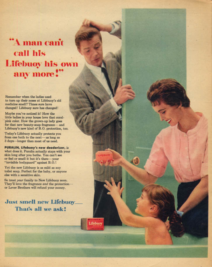 Image for A man can?t call Lifebuoy Soap his own ad 1954 Dad eyes little girl in tub