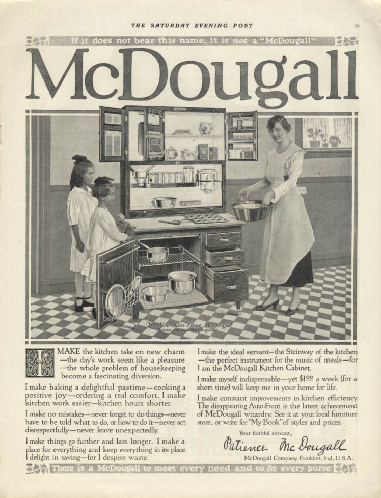 Image for Make the Kitchen take on new charm McDougall Hoosier Cabinet ad 1916 SEP