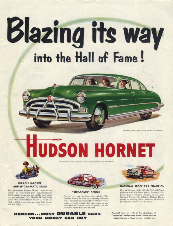 Image for Blazing its way into the Hall of Fame! Hudson Hornet ad 1951 SEP