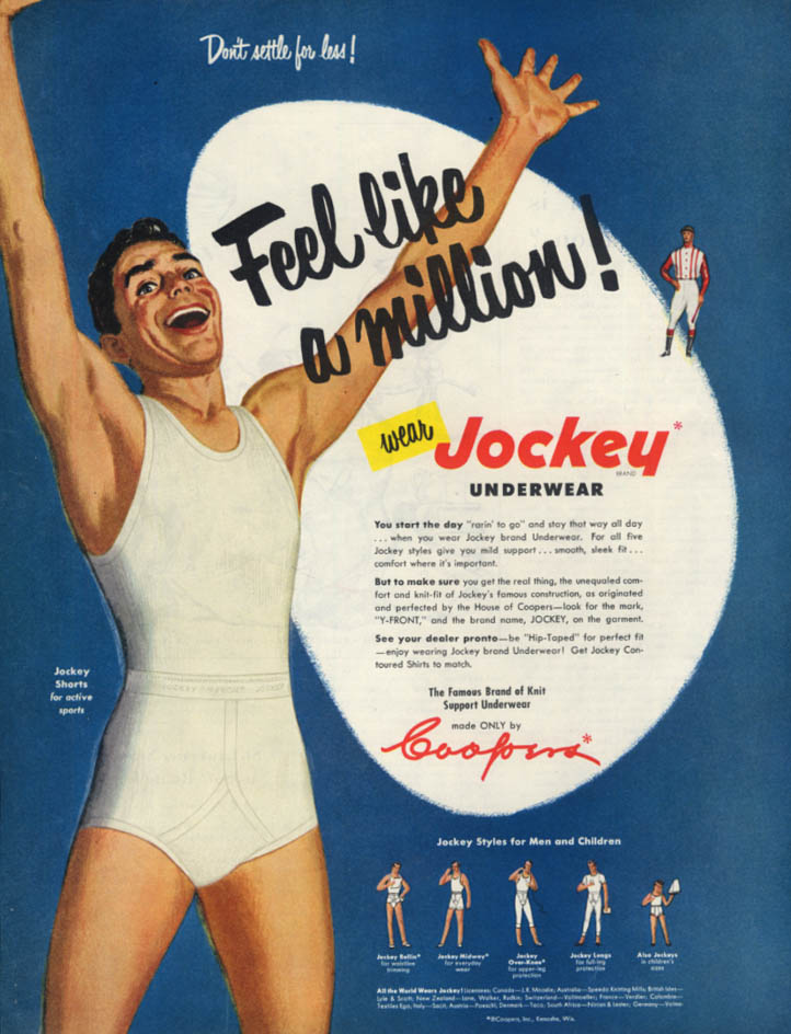Feel like a million! Jockey Men's Underwear ad 1951 SEP