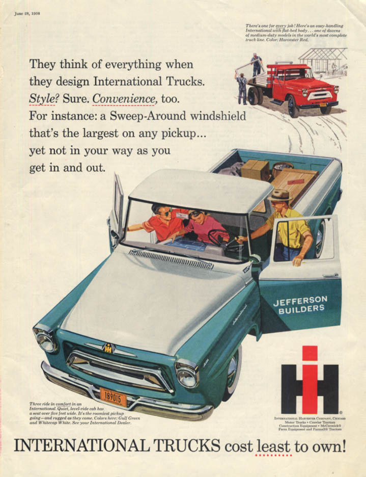 Image for Style? Convenience? They think of everything International Pick-Up Truck ad 1958