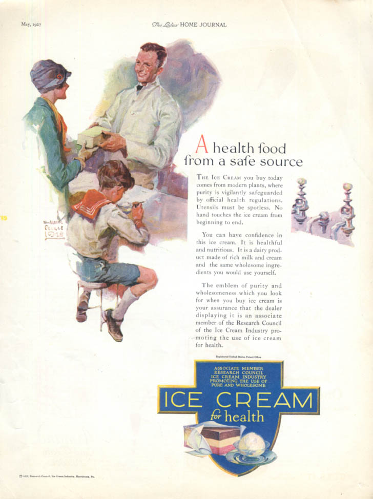 Image for A health food from a safe source: Ice Cream for Health ad 1927 LHJ illus Prince