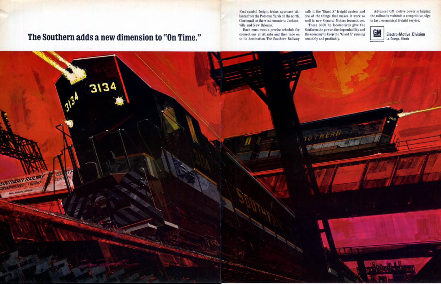 Image for 3600 HP GM EMD SD45 locomotives help Southern Railroad ad 1968 F