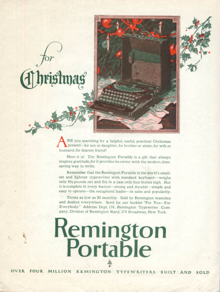 Image for A helpful useful practical Christmas gift Remington Portable Typewriter ad 1927