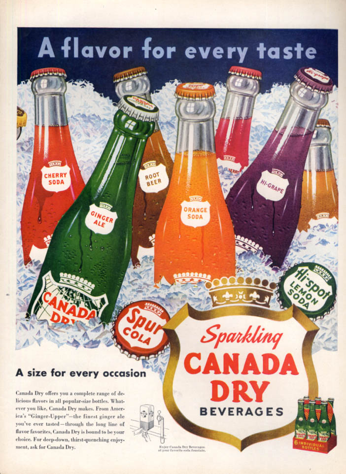 Image for A flavor for every taste Canada Dry Ginger Ale Root Beer Orange Soda &c ad 1950