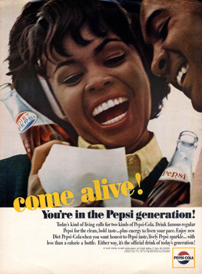 Image for Come alive! You're in the Pepsi-Cola generation! Ad 1965 black couple