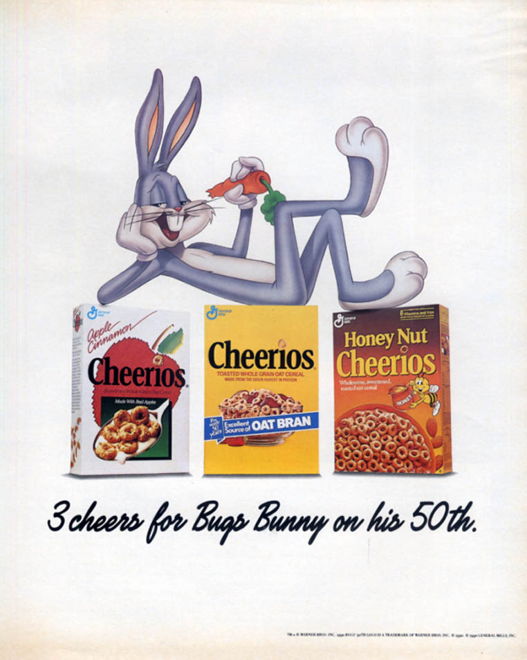 Image for 3 cheers for Bugs Bunny 50th Anniversary: Cheerios ad 1990 L