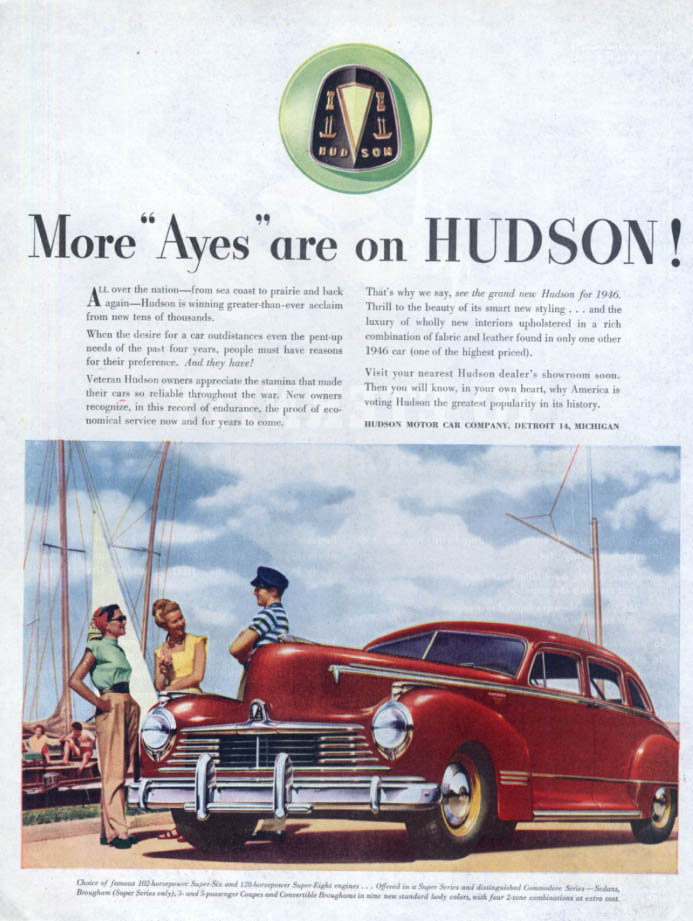 Image for All Ayes are on Hudson Super Six Sedan ad 1947 dockside motif