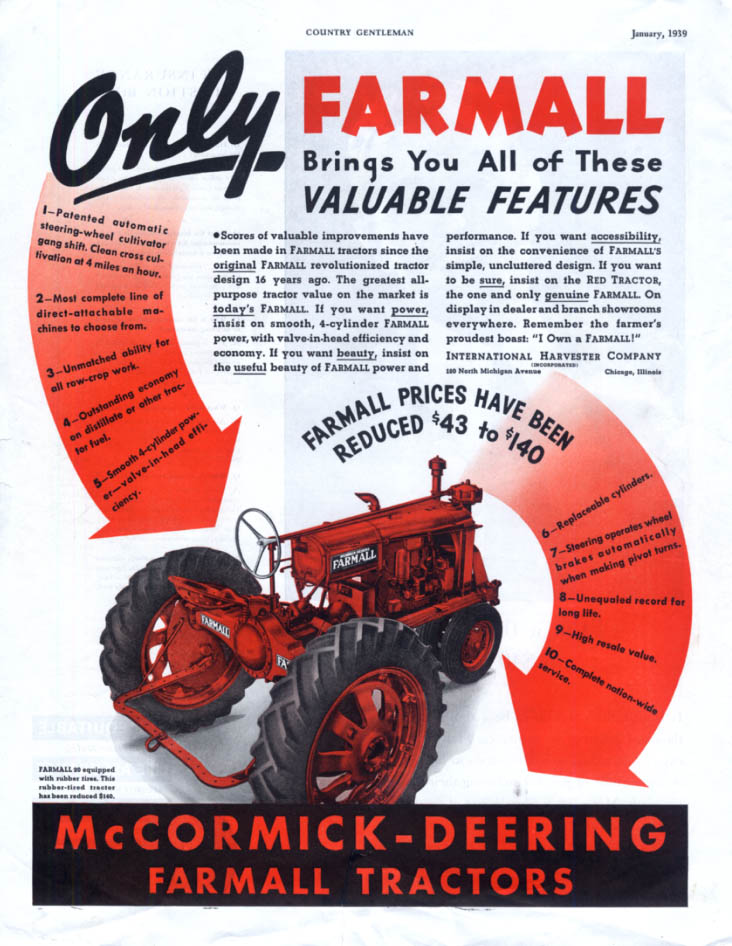 Image for All these valuable features: McCormick-Deering Farmall Tractor ad 1939